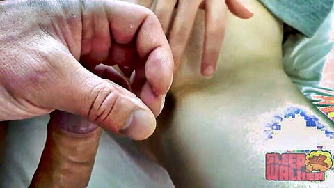 Stepsister virginity loss close-up: hand holding during penetration