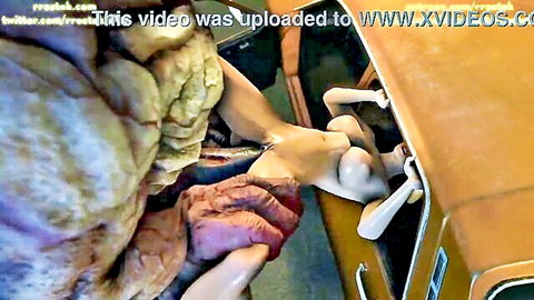 3D animated Rachel destroyed by huge green monster cock in car