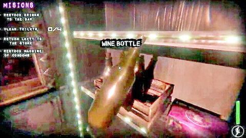 Phallic wine bottle in neon-lit Fap Nights at Frennis game scene, Foxy adult parody