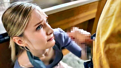 Blonde stepmom in apron gropes man's crotch in steamy affair scene