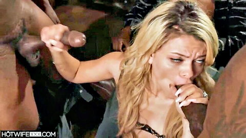 Destiny Cruz in intense BBC gangbang, surrounded by black men