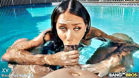 Asian beauty deepthroats massive cock in pool for BangBros' The Cock Barely Fits with Jovan Jordan