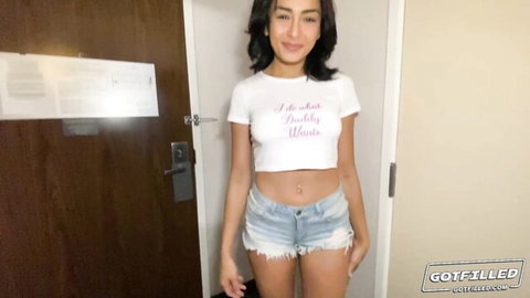 Vanessa Moon in sexy crop top and short denim shorts, daddy's girl tease