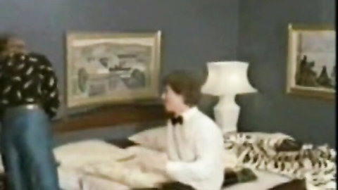 Retro porn thumbnail: couple in 70s bedroom setup for doggystyle and facesitting