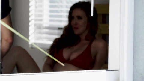 Lena Paul in red bikini, ass fingered in outdoor fantasy scene