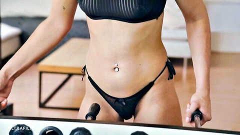 Ariana Cortez in sexy black lingerie with navel piercing tease