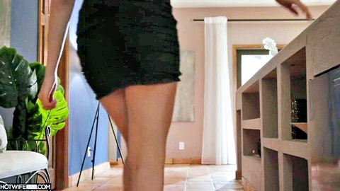 Reyna Belle sexy Latina MILF walking in short black dress