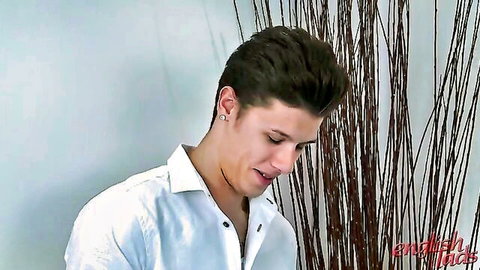 Jaden twink in white shirt, seductive close-up for big ass gay action