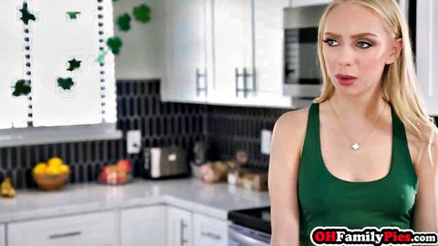 Braylin Bailey as hot blonde step-sister in green tank top teasing
