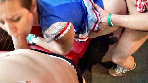 MrBigFatDick POV oral and doggy with Erotikmesse Extraasia in sexy blue dress