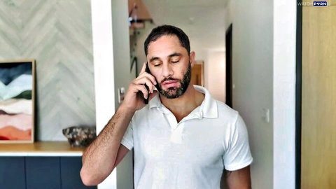 Kay Lovely jealousy scene: man on phone in white polo, POV boob focus