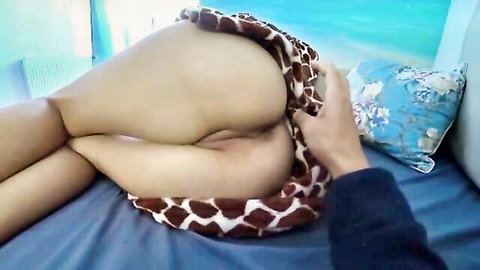 Sweet-ass Asian teen exposes big butt for morning POV sex touch