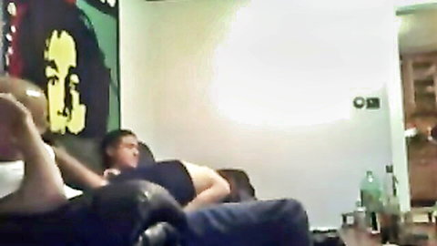 Homemade MMF threesome with two guys banging a hooker on couch