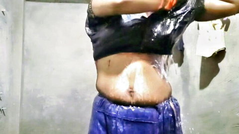 Curvy Indian aunty stroking in wet shower solo play