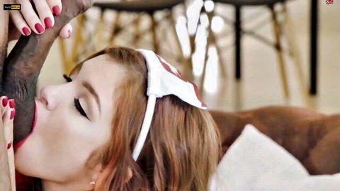 FrecheMarie in nurse outfit giving blowjob to big black cock