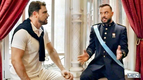Dean Young in military uniform teases muscular Kyle Fox in Men.com gay scene