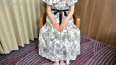 Gorgeous young Japanese babe with fair skin and stunning booty in floral dress
