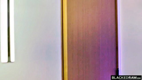 Skinny blonde MILF with big tits roughly fucked against door with cumshot
