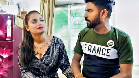 Hot Desi Indian couple in intimate cheating moment with cleavage tease