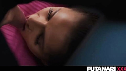 Asian beauty in pink lingerie receives facial in futanari compilation