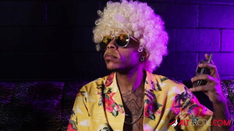 Duke in floral shirt and shades in inked babe's steamy threesome