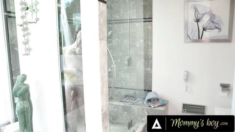 Curvy blonde stepmom nude in steamy shower