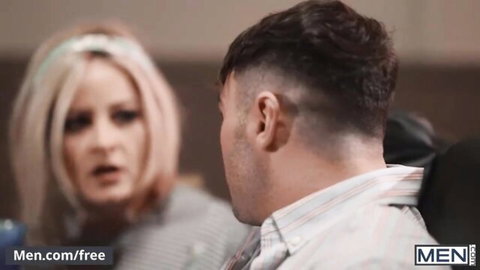 Dante Colle in intense MMF threesome staredown at movie theater