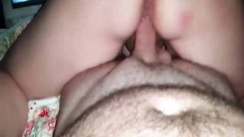 Thick cock penetrating spread pussy from behind in close-up doggy style fuck