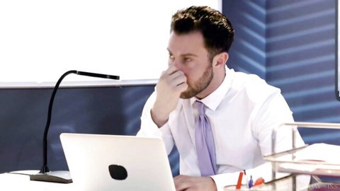 Jenna James caught sucking cock in secret office scene, pro blowjob action