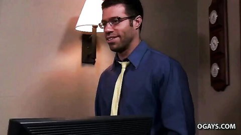 Suited dean in office ready to drill naughty prankster