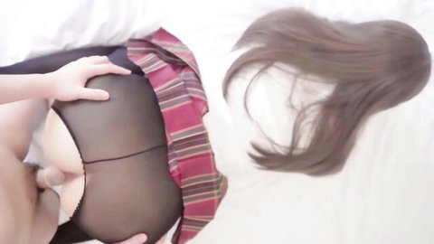 Japanese schoolgirl in plaid skirt gets pussy pounded doggy style with condom