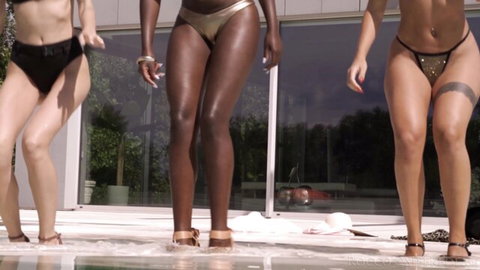 Tiffany Tatum & Martina Smeraldi in sexy bikinis poolside with ebony beauty