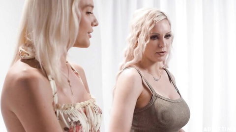 Blonde stars Kenna James and Kenzie Taylor in teasing interview outfits