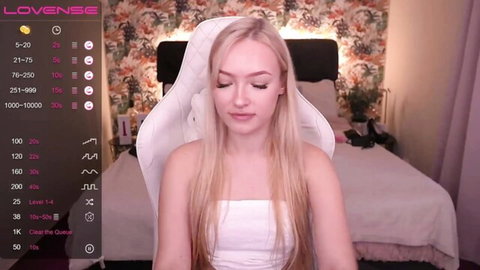Amanda Firee blonde cam girl in white top, seductive webcam show