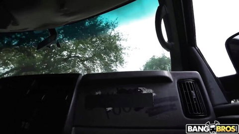 Cassie Lenoir outdoor truck tease with Tony Rubino BangBros