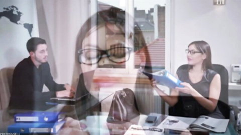 Angelica Heart in glasses and office attire teasing anal encounter