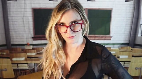 Kelly Payne as sexy blonde teacher in sheer blouse, big ass tease