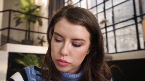 Eden Ivy looking seductive in blue striped turtleneck sweater