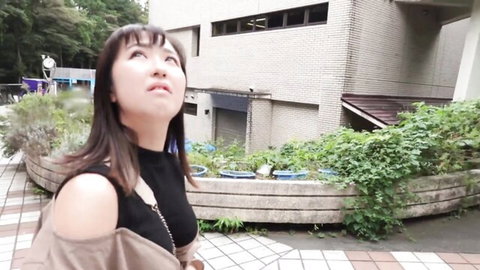 Attractive Asian woman in black off-shoulder top looking up, JAV amateur preview