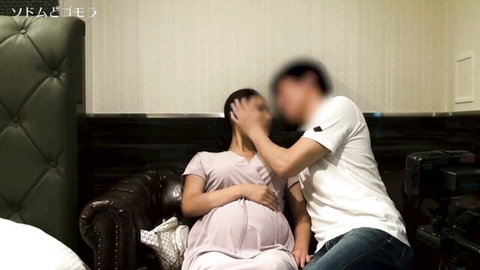 Blinded pregnant Asian woman in pink dress surprised by man, JAV style
