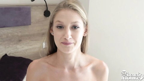Blonde Tiffany Tatum topless close-up smiling seductively