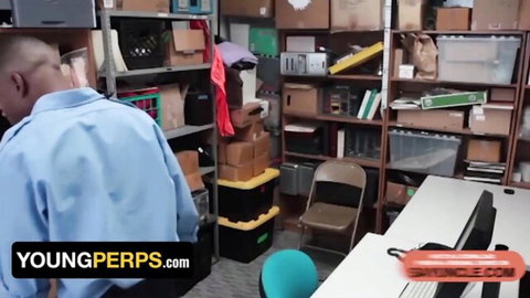 Britain Westbury in blue uniform with Charles King in warehouse theft roleplay