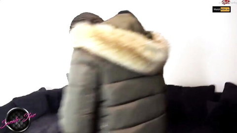 Zara Mendez in fur-hooded jacket after creampie fun, 45 chars