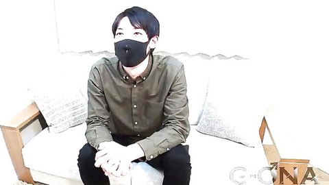 Asian hunk in black mask sitting clothed for solo jerk off video thumbnail
