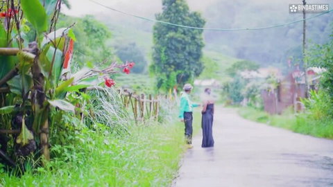 Desi Indian step-sister in law walking naughtily on jungle road