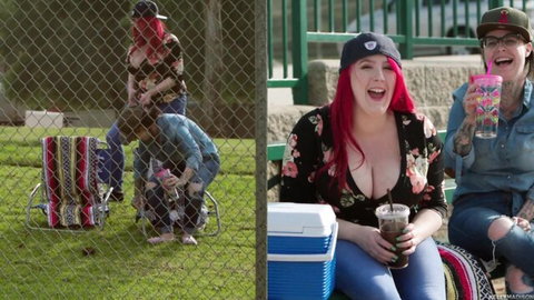 Kamille Amora busty redhead with tattoos relaxing outdoors, casual vibe