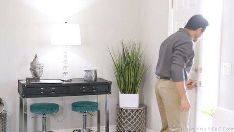 Handsome Asian DILF in sweater enters massage room for straight happy ending session