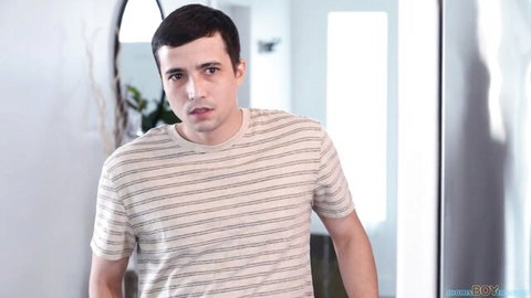 Surprised young man in striped shirt from Melissa Stratton mom-daughter threesome