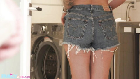 Lolly Dames teasing big ass in cutoff denim shorts