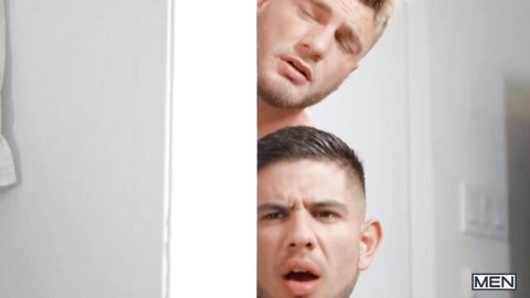 Malik Delgaty and Ace Quinn muscular gay duo in steamy bathroom encounter